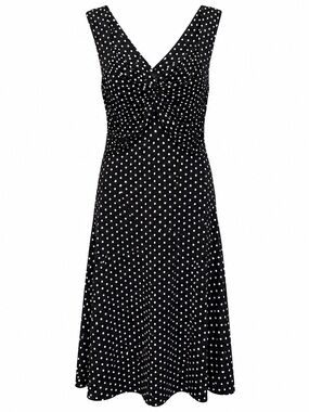 Papillon Black White Polka Dot Ruched Dress Size Large